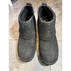 Merrell 7 Luxe Button Distressed Black Suede Ankle Boots Slip-On Booties Womens